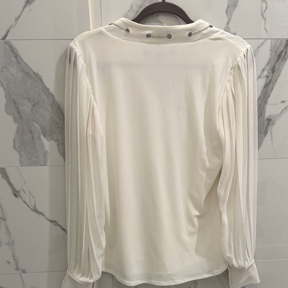 White House Black Market White Blouse with Embellished Collar